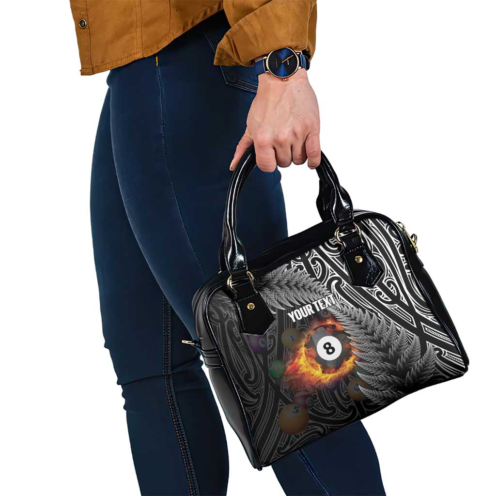 Personalised New Zealand Billiards Shoulder Handbag Maori Fern On Fire 8 Ball - Aussie Hoodie