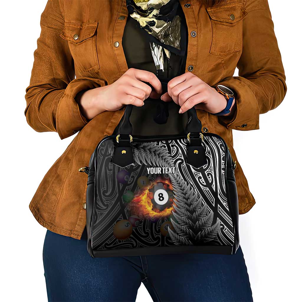 Personalised New Zealand Billiards Shoulder Handbag Maori Fern On Fire 8 Ball - Aussie Hoodie