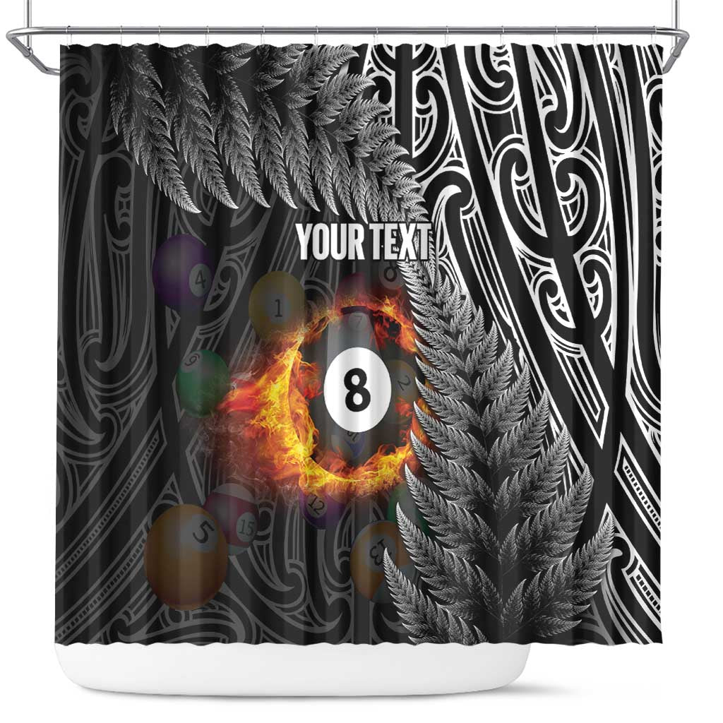 Personalised New Zealand Billiards Shower Curtain Maori Fern On Fire 8 Ball - Aussie Hoodie