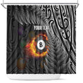 Personalised New Zealand Billiards Shower Curtain Maori Fern On Fire 8 Ball - Aussie Hoodie