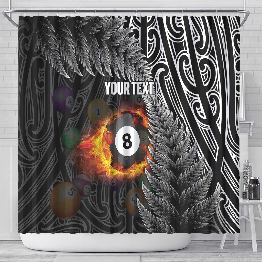 Personalised New Zealand Billiards Shower Curtain Maori Fern On Fire 8 Ball - Aussie Hoodie