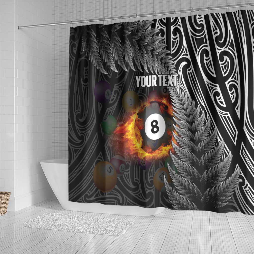 Personalised New Zealand Billiards Shower Curtain Maori Fern On Fire 8 Ball - Aussie Hoodie