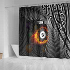Personalised New Zealand Billiards Shower Curtain Maori Fern On Fire 8 Ball - Aussie Hoodie