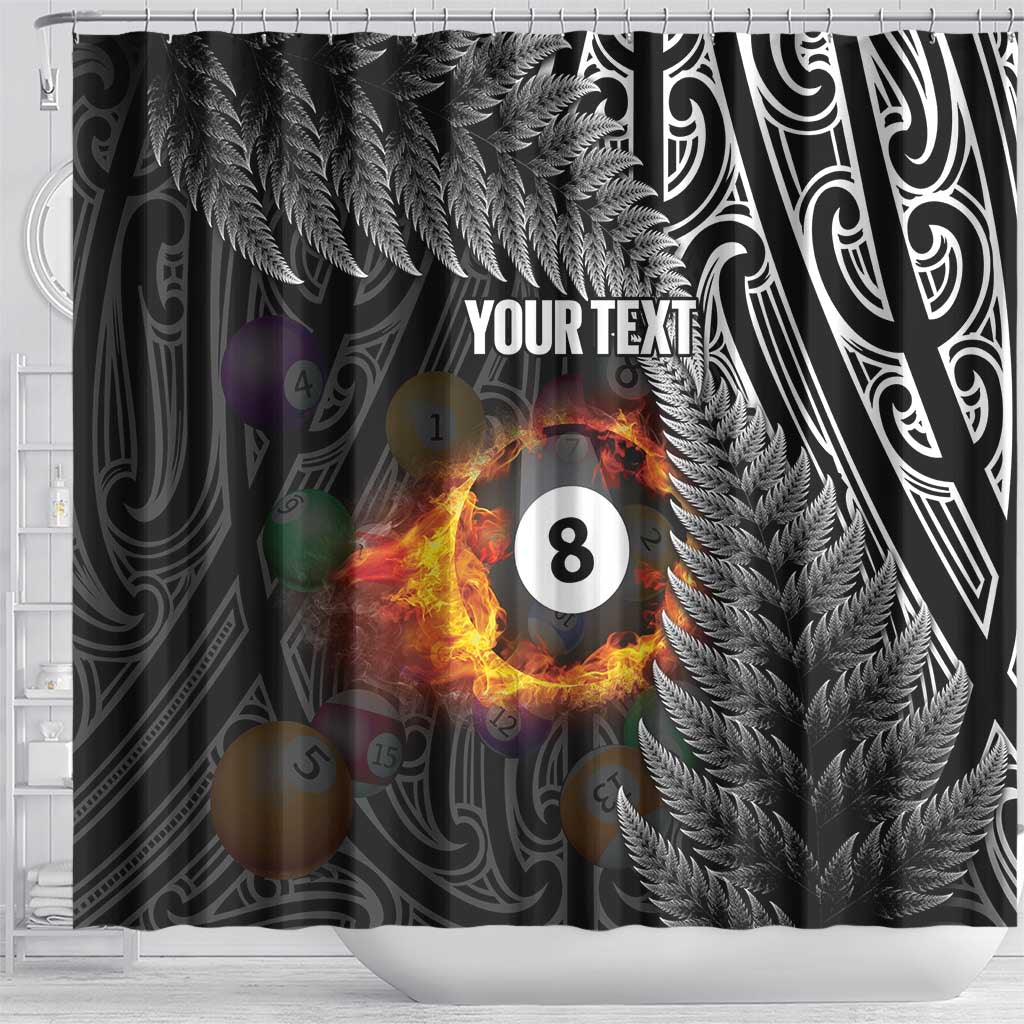 Personalised New Zealand Billiards Shower Curtain Maori Fern On Fire 8 Ball - Aussie Hoodie