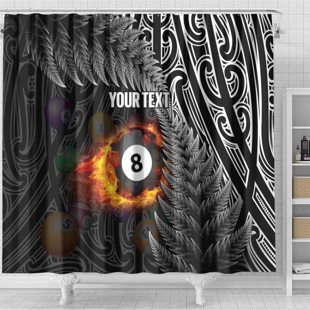 Personalised New Zealand Billiards Shower Curtain Maori Fern On Fire 8 Ball - Aussie Hoodie