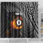 Personalised New Zealand Billiards Shower Curtain Maori Fern On Fire 8 Ball - Aussie Hoodie