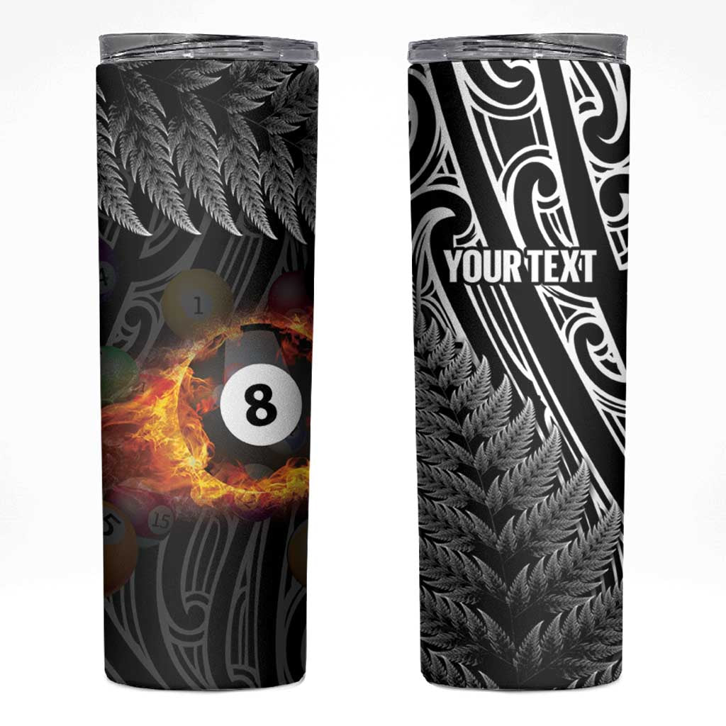Personalised New Zealand Billiards Skinny Tumbler Maori Fern On Fire 8 Ball - Aussie Hoodie