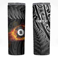 Personalised New Zealand Billiards Skinny Tumbler Maori Fern On Fire 8 Ball - Aussie Hoodie
