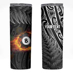 Personalised New Zealand Billiards Skinny Tumbler Maori Fern On Fire 8 Ball - Aussie Hoodie