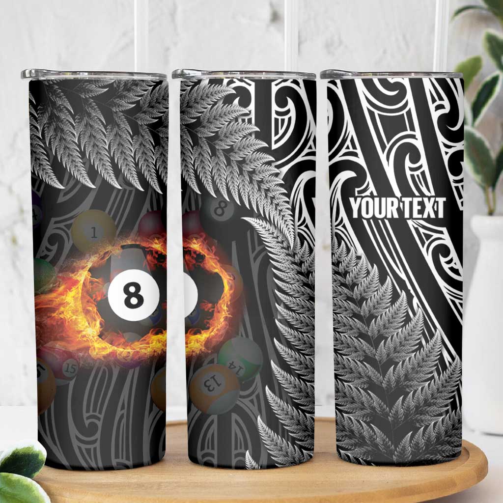 Personalised New Zealand Billiards Skinny Tumbler Maori Fern On Fire 8 Ball - Aussie Hoodie