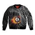 Personalised New Zealand Billiards Sleeve Zip Bomber Jacket Maori Fern On Fire 8 Ball - Aussie Hoodie