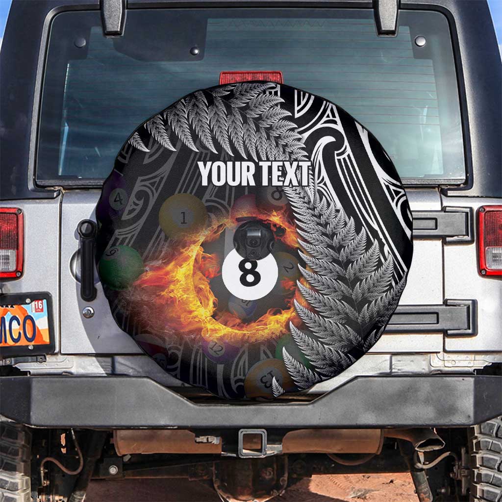 Personalised New Zealand Billiards Spare Tire Cover Maori Fern On Fire 8 Ball - Aussie Hoodie