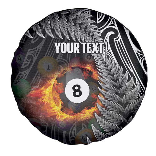 Personalised New Zealand Billiards Spare Tire Cover Maori Fern On Fire 8 Ball - Aussie Hoodie