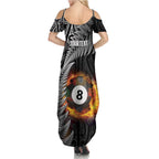 Personalised New Zealand Billiards Summer Maxi Dress Maori Fern On Fire 8 Ball - Aussie Hoodie