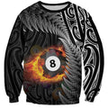 Personalised New Zealand Billiards Sweatshirt Maori Fern On Fire 8 Ball - Aussie Hoodie