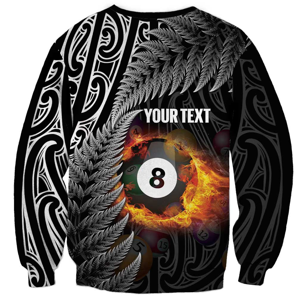Personalised New Zealand Billiards Sweatshirt Maori Fern On Fire 8 Ball - Aussie Hoodie