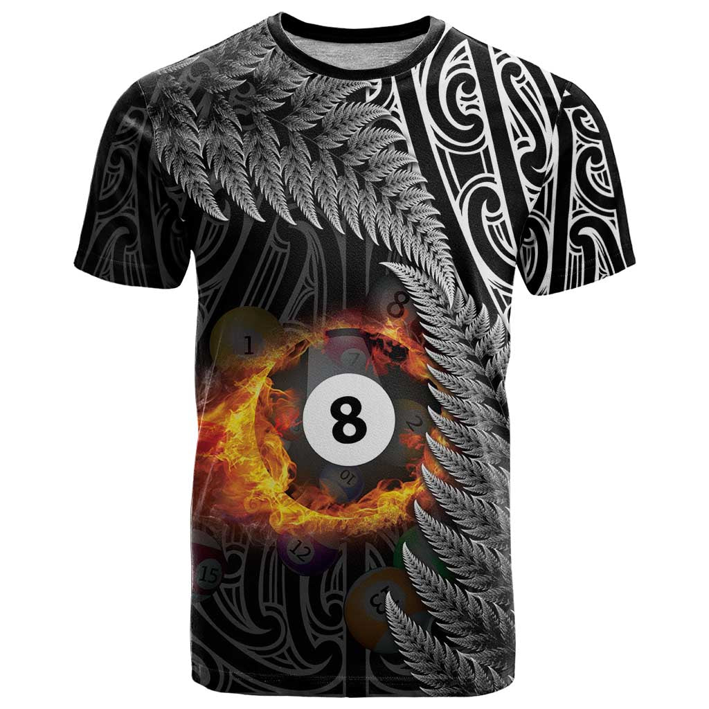Personalised New Zealand Billiards T Shirt Maori Fern On Fire 8 Ball - Aussie Hoodie
