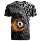 Personalised New Zealand Billiards T Shirt Maori Fern On Fire 8 Ball - Aussie Hoodie