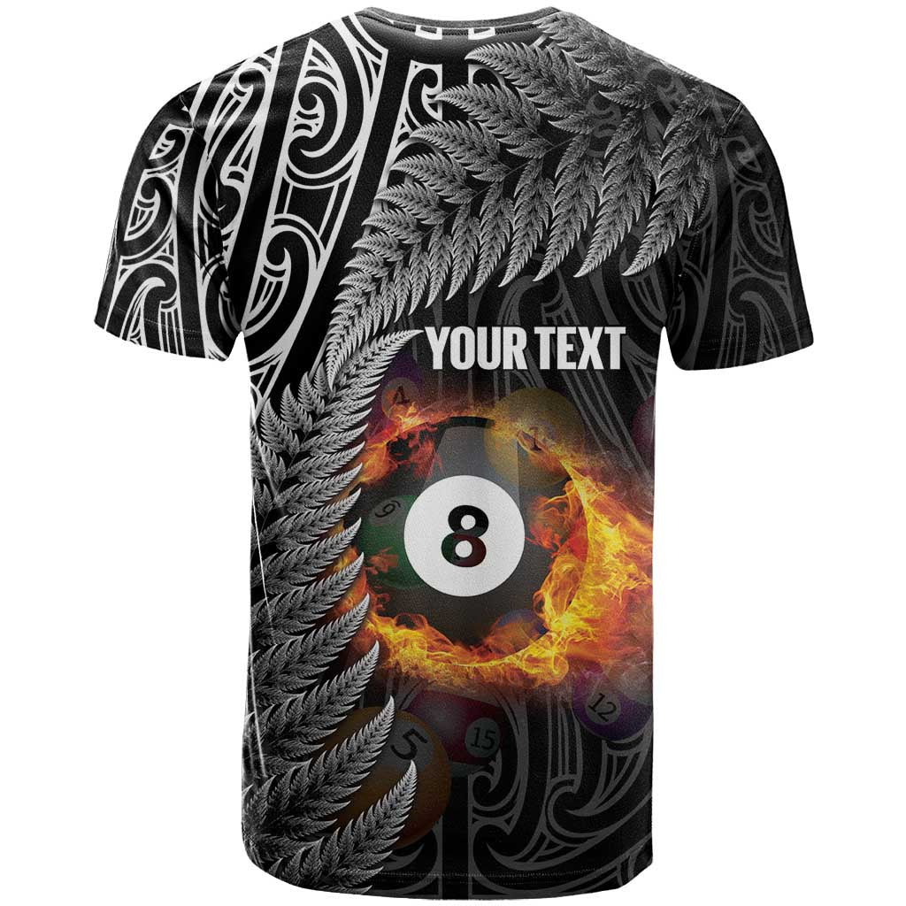 Personalised New Zealand Billiards T Shirt Maori Fern On Fire 8 Ball - Aussie Hoodie