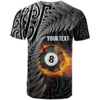 Personalised New Zealand Billiards T Shirt Maori Fern On Fire 8 Ball - Aussie Hoodie