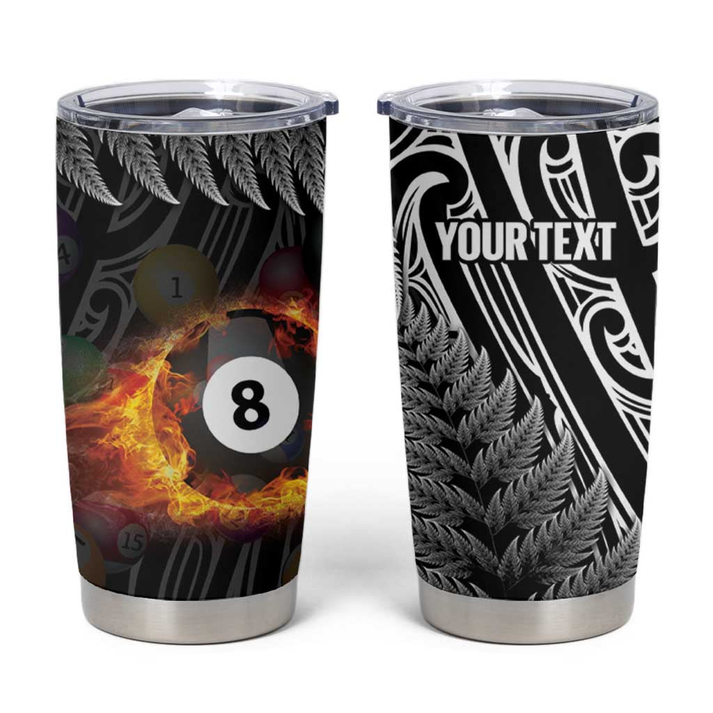 Personalised New Zealand Billiards Tumbler Cup Maori Fern On Fire 8 Ball - Aussie Hoodie