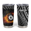 Personalised New Zealand Billiards Tumbler Cup Maori Fern On Fire 8 Ball - Aussie Hoodie