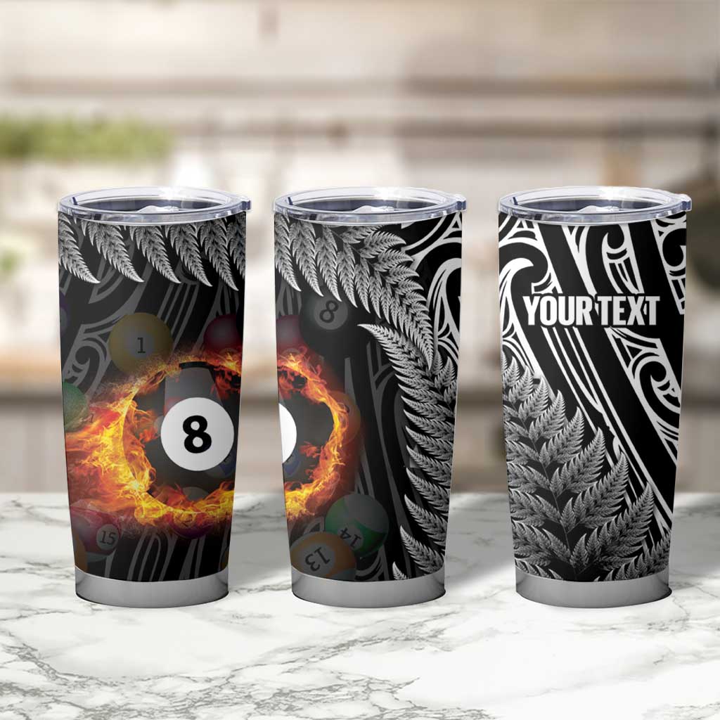 Personalised New Zealand Billiards Tumbler Cup Maori Fern On Fire 8 Ball - Aussie Hoodie