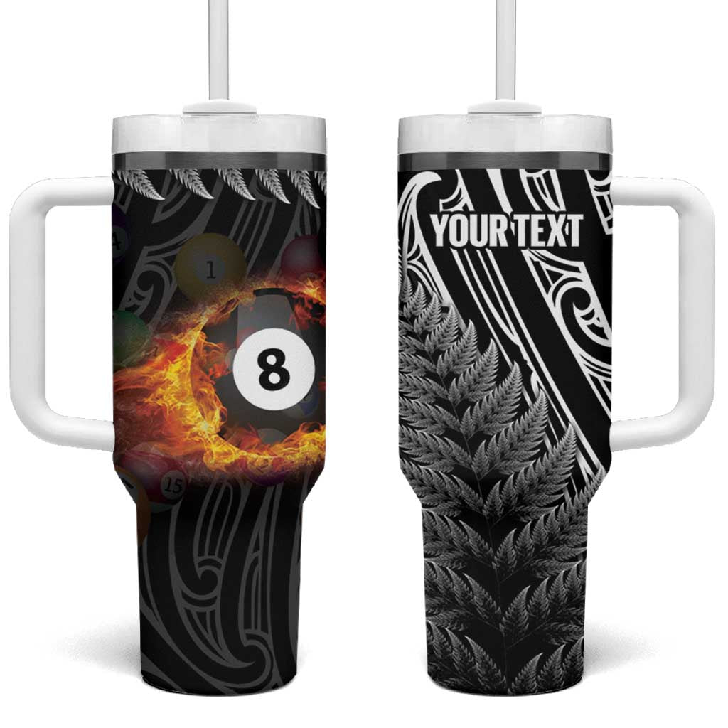 Personalised New Zealand Billiards Tumbler With Handle Maori Fern On Fire 8 Ball - Aussie Hoodie