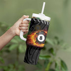 Personalised New Zealand Billiards Tumbler With Handle Maori Fern On Fire 8 Ball - Aussie Hoodie