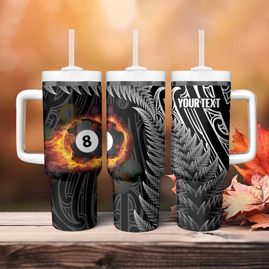 Personalised New Zealand Billiards Tumbler With Handle Maori Fern On Fire 8 Ball - Aussie Hoodie