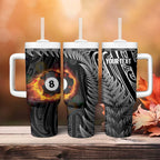 Personalised New Zealand Billiards Tumbler With Handle Maori Fern On Fire 8 Ball - Aussie Hoodie