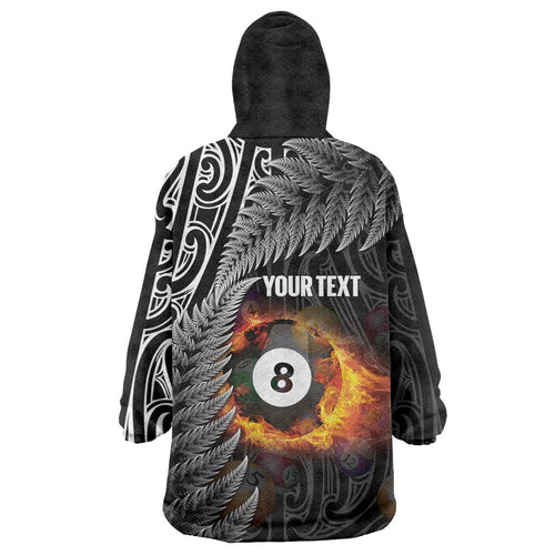 Personalised New Zealand Billiards Wearable Blanket Hoodie Maori Fern On Fire 8 Ball - Aussie Hoodie