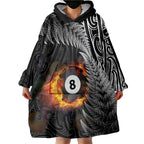 Personalised New Zealand Billiards Wearable Blanket Hoodie Maori Fern On Fire 8 Ball - Aussie Hoodie
