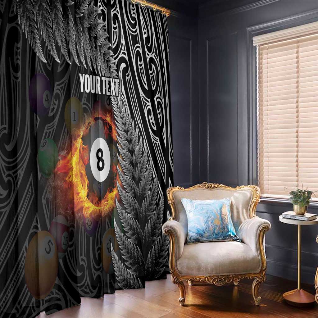 Personalised New Zealand Billiards Window Curtain Maori Fern On Fire 8 Ball - Aussie Hoodie