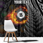 Personalised New Zealand Billiards Window Curtain Maori Fern On Fire 8 Ball - Aussie Hoodie