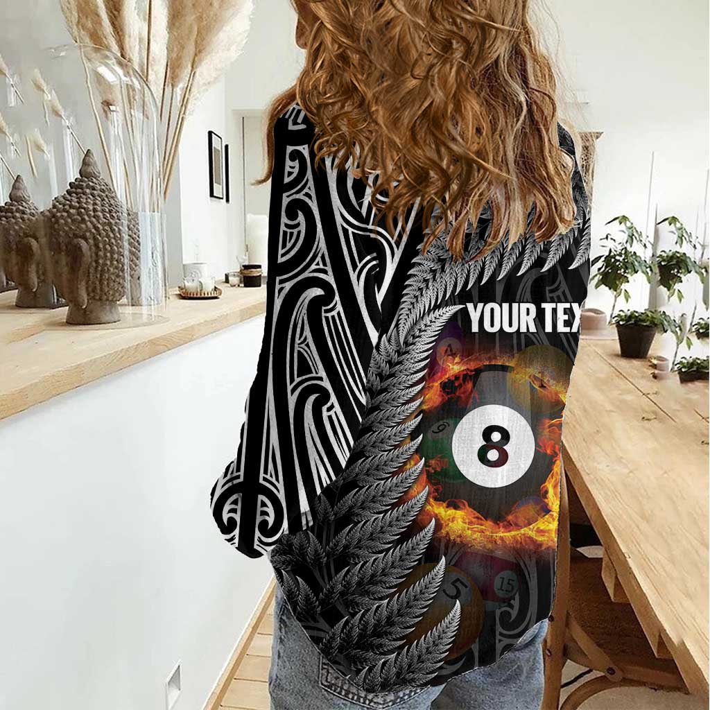 Personalised New Zealand Billiards Women Casual Shirt Maori Fern On Fire 8 Ball - Aussie Hoodie