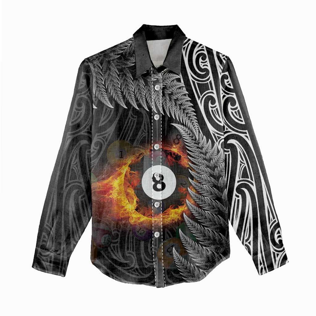 Personalised New Zealand Billiards Women Casual Shirt Maori Fern On Fire 8 Ball - Aussie Hoodie