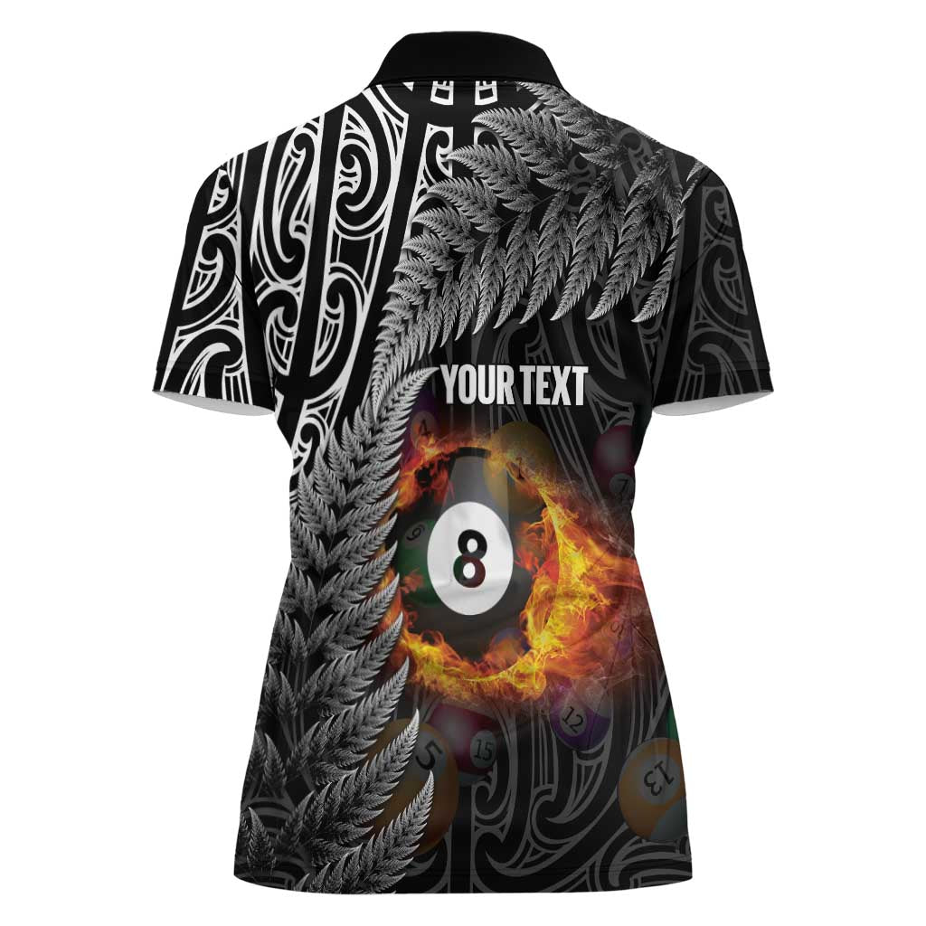 Personalised New Zealand Billiards Women Polo Shirt Maori Fern On Fire 8 Ball - Aussie Hoodie