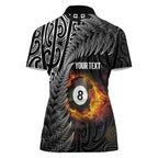Personalised New Zealand Billiards Women Polo Shirt Maori Fern On Fire 8 Ball - Aussie Hoodie