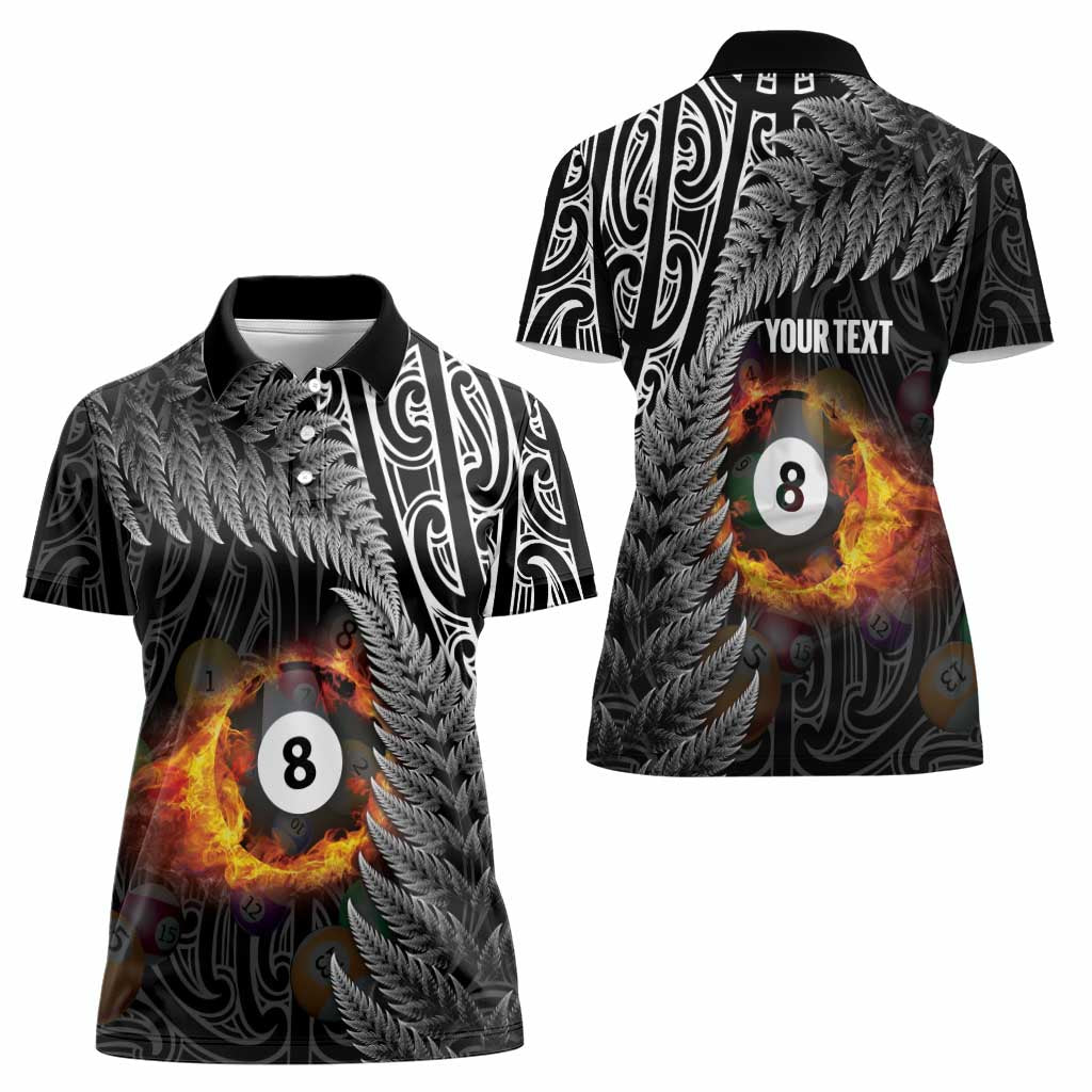 Personalised New Zealand Billiards Women Polo Shirt Maori Fern On Fire 8 Ball - Aussie Hoodie