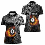 Personalised New Zealand Billiards Women Polo Shirt Maori Fern On Fire 8 Ball - Aussie Hoodie