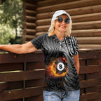 Personalised New Zealand Billiards Women Polo Shirt Maori Fern On Fire 8 Ball - Aussie Hoodie