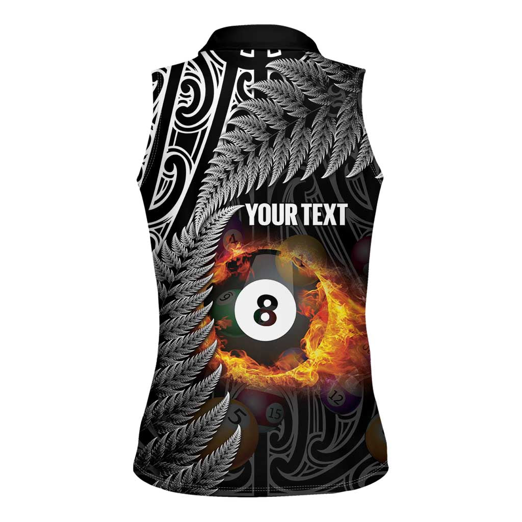 Personalised New Zealand Billiards Women Sleeveless Polo Shirt Maori Fern On Fire 8 Ball - Aussie Hoodie