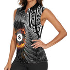 Personalised New Zealand Billiards Women Sleeveless Polo Shirt Maori Fern On Fire 8 Ball - Aussie Hoodie