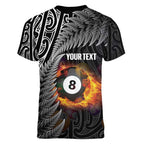 Personalised New Zealand Billiards Women V-Neck T-Shirt Maori Fern On Fire 8 Ball - Aussie Hoodie