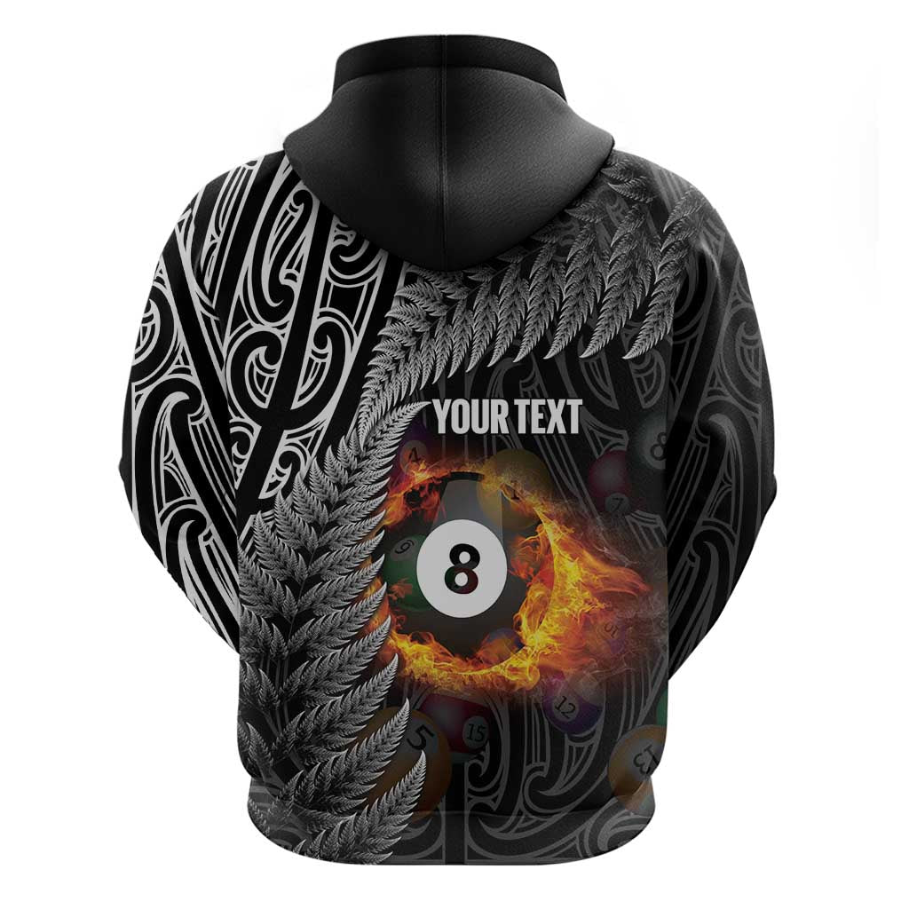 Personalised New Zealand Billiards Zip Hoodie Maori Fern On Fire 8 Ball - Aussie Hoodie