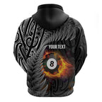 Personalised New Zealand Billiards Zip Hoodie Maori Fern On Fire 8 Ball - Aussie Hoodie