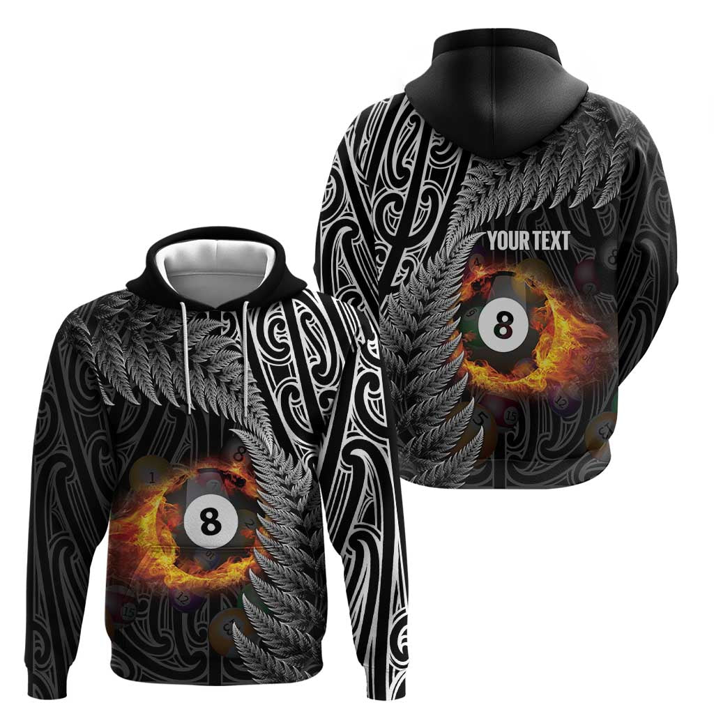 Personalised New Zealand Billiards Zip Hoodie Maori Fern On Fire 8 Ball - Aussie Hoodie