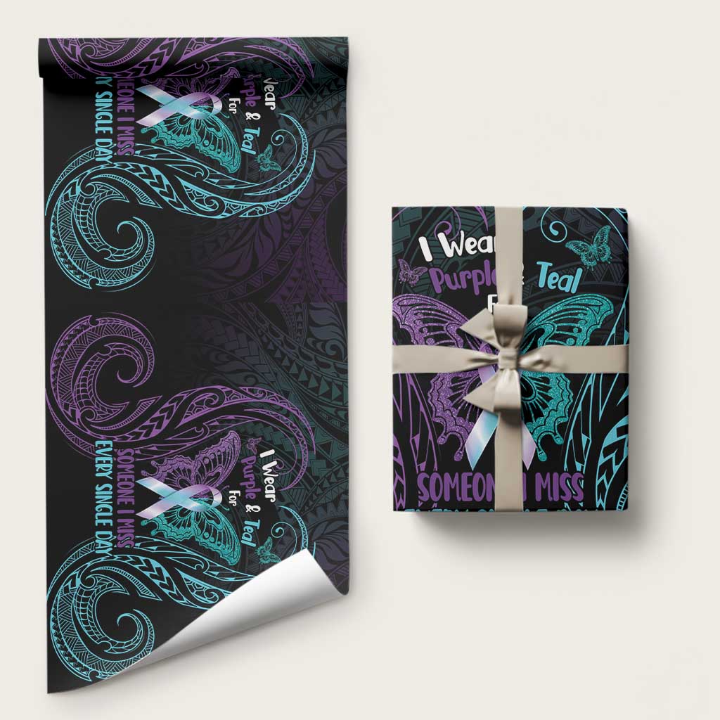 Suicide Awareness Memorial Wrapping Paper I Wear Purple and Teal For Someone I Miss - Aussie Hoodie