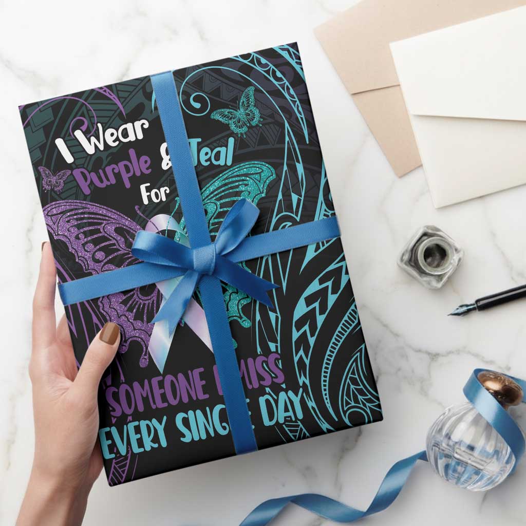 Suicide Awareness Memorial Wrapping Paper I Wear Purple and Teal For Someone I Miss - Aussie Hoodie
